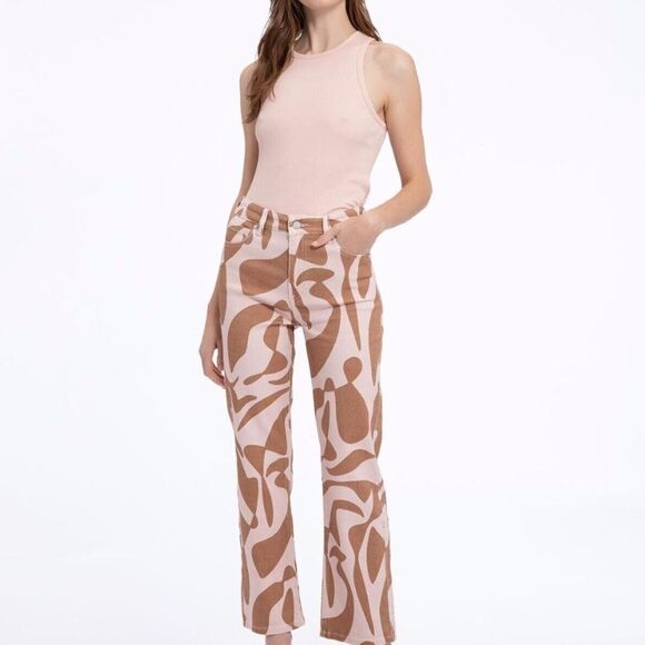 Sanctuary Denim - NWT Sanctuary Denim 90s Jeans High Rise Straight Mod Print Pink & Brown Sz. 29